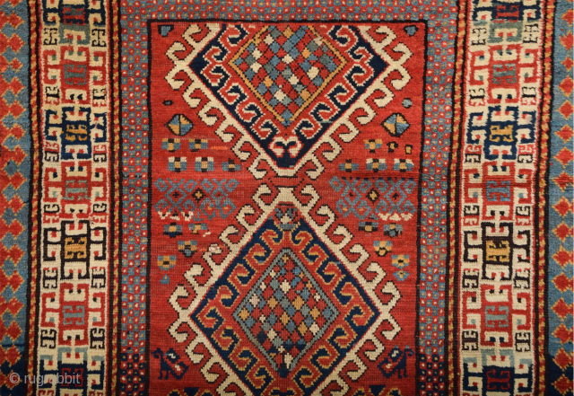 19th Century Caucasian Borjalo Rug Size 105 x 190 cm All the colors are naturel and in perfect condition ıt has only few knots old restoration.Ends and selvedges are original.   