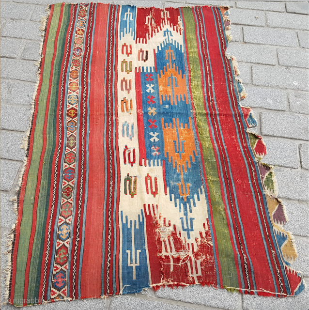 Early Example Colorful Anatolian Saph Kilim Fragment circa 1750s or early size 110 x 175 cm                 