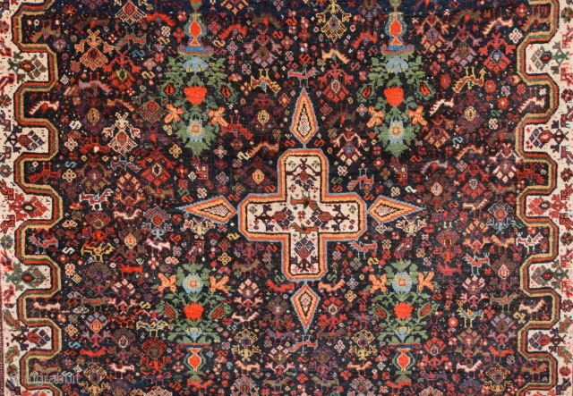 19th Century Persian Khamseh Rug in good condition size 142x185 Cm                      