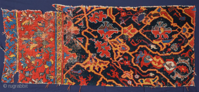 Unusual Early 17th Century Ushak Fragment Has Great Powerfull Colors Size 47 x 105 cm                  