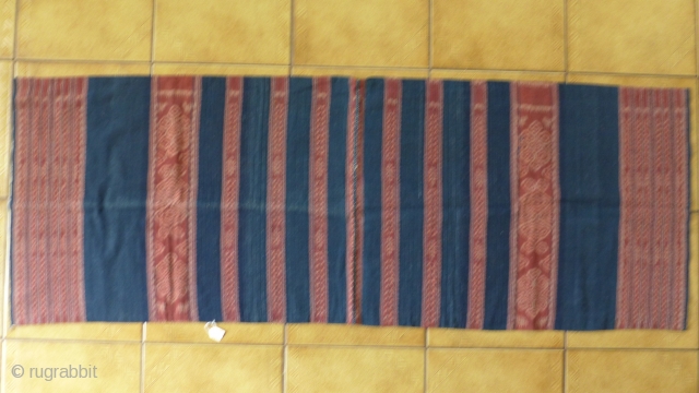 Savu sarong. Late colonial. One of about 10 ikats I am selling. (The square tiles in the photo are 12" x 12".  Homespun, natural dyes.       