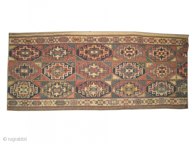 Moghan Caucasian circa 1905 antique. Collector's item, Size: 114 x 49 (cm) 3' 9" x 1' 7"  carpet ID: A-298
Vegetable dyes, woven with reverse technique of Soumak and hand spun wool,  ...