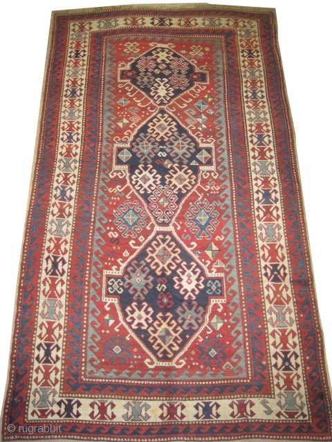 
Fachralo -Kazak Caucasian circa 1890 antique. Collector's item, Size: 296 x 171 (cm) 9' 8" x 5' 7"  carpet ID: H-355
Vegetable dyes, the black color is oxidized, the warp and the  ...