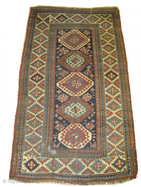 


Gendja Caucasian knotted circa in 1870 antique, collector's item,  235 x 140 (cm) 7' 8" x 4' 7"  carpet ID: V-171
The knots, the warp and the weft threads are hand  ...