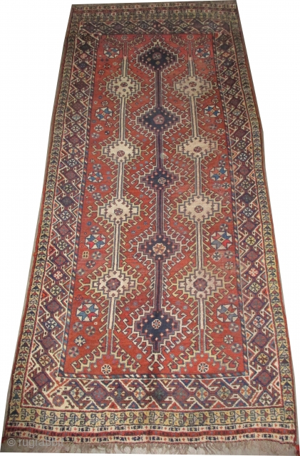 
Shiraz Persian knotted circa in 1920 antique, 320 x 140 (cm) 10' 6" x 4' 7"  carpet ID: K-3385
The black knots are oxidized. The knots, the warp and the weft threads  ...