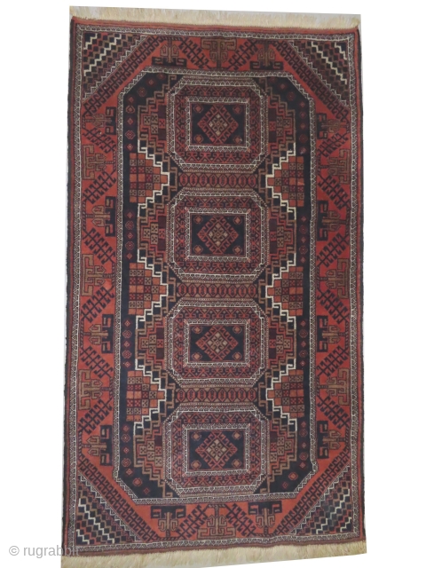 Belutch  old, 90 x 158 cm, carpet ID: NEM-5
The knots, the warp and the weft threads are wool. The selvages are woven on two lines with goat hair, thick pile in  ...