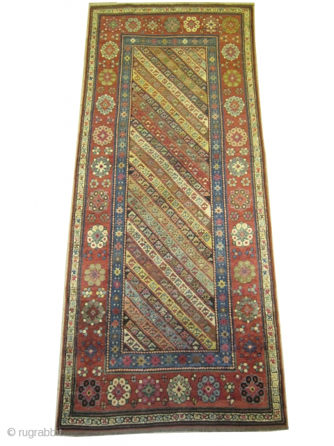 Talish Caucasian circa 1870 antique. Collector's item. Size: 249 x 106 (cm) 8' 2" x 3' 6"  carpet ID: RS-451
Minor places are already repaired, high pile, vegetable dyes, the black color  ...