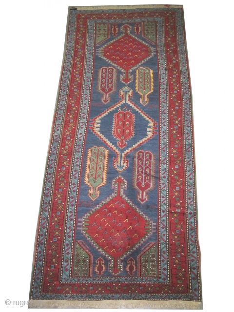 

Chikli-Kazak Caucasian knotted in 1925 dated, semi antique, collector's item, 293 x 124 (cm) 9' 7" x 4' 1"  carpet ID: H-129
Dated 1925, the black knots are oxidized, the knots are  ...