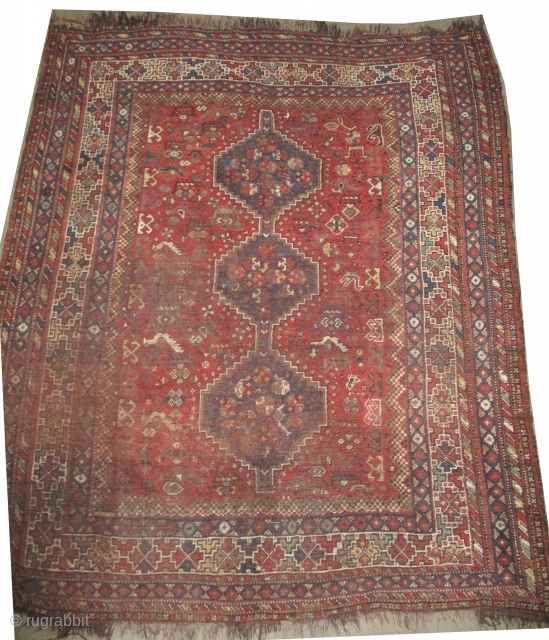 
Shiraz Persian knotted circa 1918 antique, collectors item, 200 x 170 cm  carpet ID: K-2695
The black knots are oxidized. The knots, the warp, and the weft threads are hand pun wool.  ...