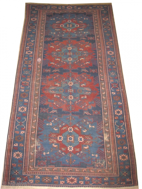 Zejwa Kouba Caucasian, knotted circa 1880 antique, collectors item, 157 x 307 cm, ID: K-4709
The knots, the warp and the weft threads are hand spun lamb wool. The black knots are oxidized,  ...