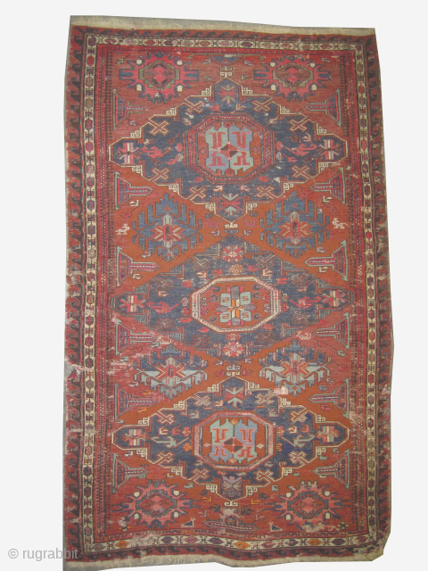 Soumak kilim Caucasian, woven circa 1900 antique, 108 x 183 cm, ID: A-960
Vegetable and synthetic dyes, the black color is oxidized, finely woven with Soumak technique and hand spun wool, minor places  ...