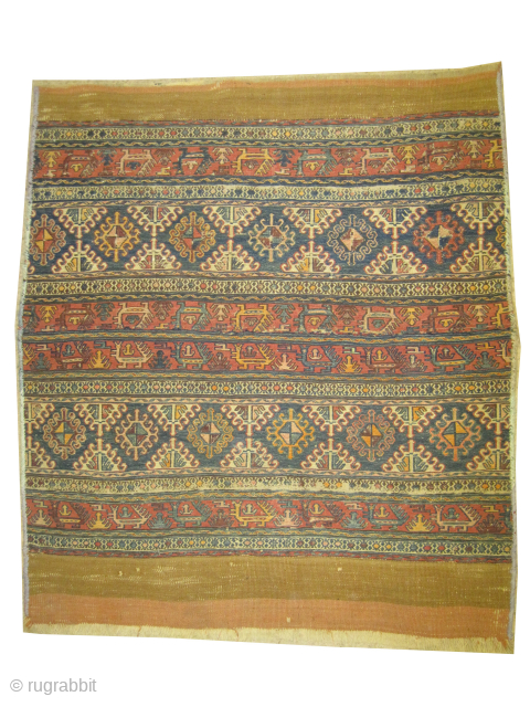 Soumak Caucasian, woven circa 1905 antique, collectors item, 98 x 117 cm, ID: A-964
Woven with hand spun wool in two different techniques, the warp and the weft threads are 100% wool, vegetable  ...