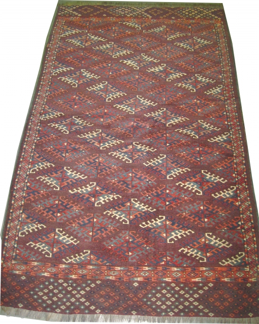
 Yemouth Dyrnak Turkmen circa 1890 antique. Collector's item. Size: 228 x 140 (cm) 7' 6" x 4' 7"  carpet ID: K-1210
All over Turkmen Dyrnak design. Vegetable dyes, the knots are  ...