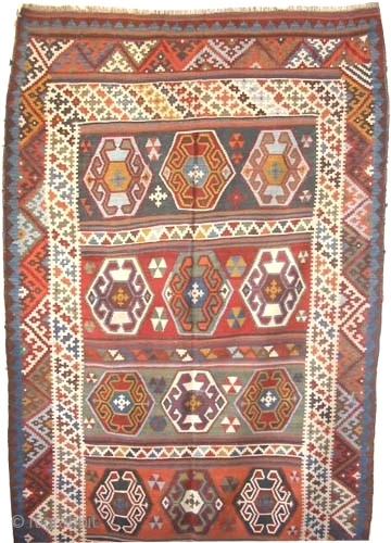  Qashqai Kelim Persian circa 1910 antique.  Size: 270 x 164 (cm) 8' 10" x 5' 5"  carpet ID: A-406 woven with 100% hand spun wool, all over crab design,  ...