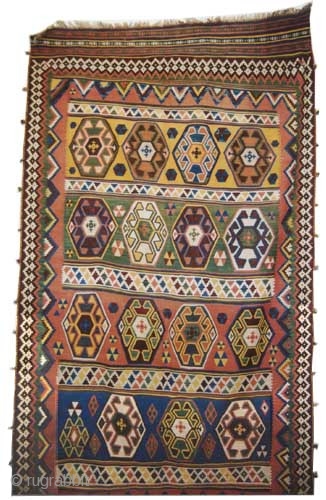  	

Qashqai kilim Persian circa 1905 antique. Collector's item, Size: 328 x 178 (cm) 10' 9" x 5' 10"  carpet ID: A-617
Woven with 100% hand spun wool, vegetable dyes, good condition,  ...