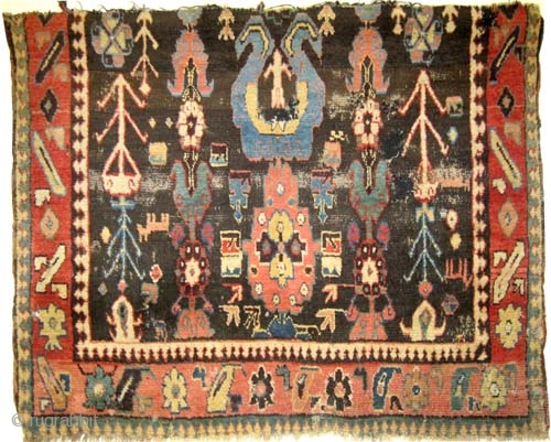 	

Fragment Karabag Caucasian antique. Collector's item. Size: 120 x 97 (cm) 3' 11" x 3' 2"  carpet ID: K-3279 high pile, the black color is oxidized, vegetable dyes, the warp and  ...