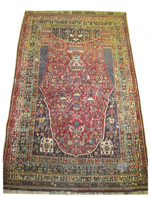 	

Qashqai Mille Fleurs Persian, old,  260 x 160 (cm) 8' 6" x 5' 3"  carpet ID: T-528
The background color is soft red, very fine knotted, thick pile in perfect condition,  ...