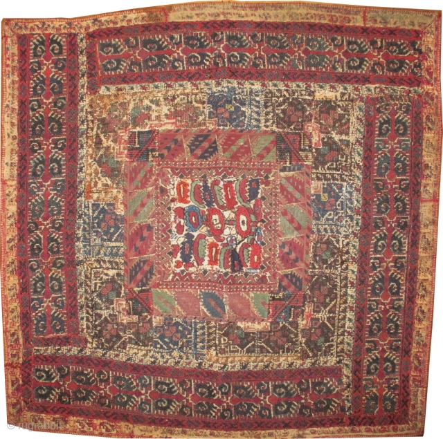 
Greek Iland patchwork woven circa 1860 antique, collectors item, museum standard, 67 x 67 cm  carpet ID: PT-1
Embroidered with silk and cotton, certain places to be stitched.
     