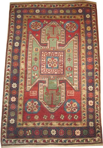 

Sevan-Kazak Caucasian, knotted circa 1890, antique, 156 x 253 cm, ID: RS-361
In perfect condition, thick pile, the black knots are oxidized, the warp and the weft threads are 100% wool, vegetable dyes,  ...