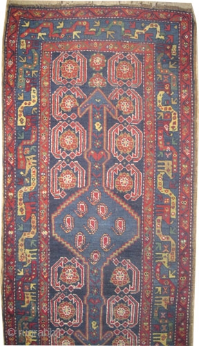 Shahsavan Persian circa 1910 antique. Size: 407 x 90 (cm) 13' 4" x 2' 11"  carpet ID: K-5682
the black color is oxidized, the knots are hand spun wool, geometric design, the  ...