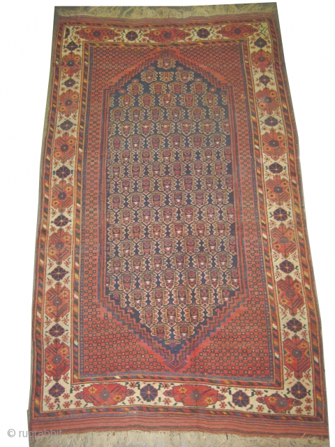 
Afshar Persian circa 1880 antique. Collector's item, Size: 237 x 143 (cm) 7' 9" x 4' 8" 
 carpet ID: T-566
the brown color is oxidized, vegetable dyes, the knots are hand spun  ...