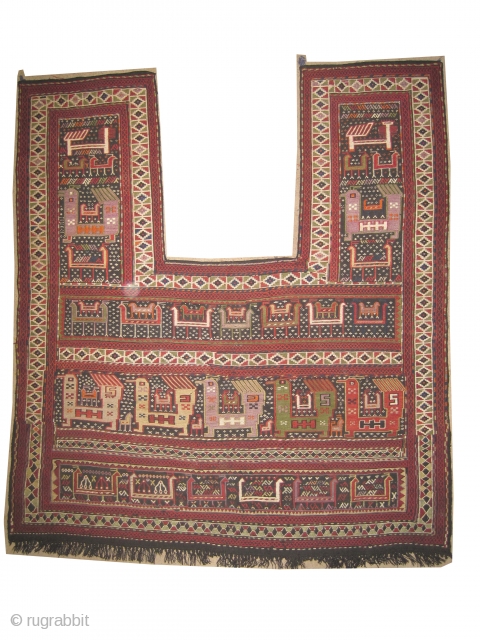 

Vernneh Horse cover Caucasian woven circa in 1910 antique, collector's item, 151 x 141 (cm) 4' 11" x 4' 7"  carpet ID: A-66
In perfect condition, woven with hand spun wool with  ...