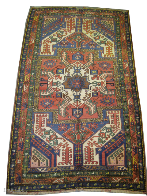 



Kasim-Ushak Caucasian, knotted circa 1890 antique, 144 x 239 cm, ID: RS-363 
Vegetable dyes, the black knots are oxidized, the knots are hand spun wool, the warp and the weft threads are  ...