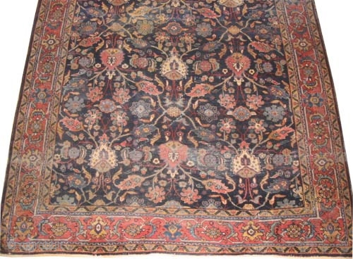 Mahal Persian circa 1915 antique, Size: 304 x 210 (cm) 10'  x 6' 11"  carpet ID: P-5153
The black color is oxidized, the knots are hand spun lamb wool, down edge  ...