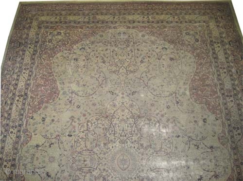  	

Sivaz Anatolian circa 1915 antique. Size: 456 x 310 (cm) 14' 11" x 10' 2"  carpet ID: P-5393
Very fine knotted, short pile, four different places are damaged as shows the  ...