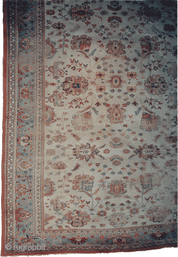 	

Ushak Turkish circa 1915 antique. Size: 383 x 270 (cm) 12' 7" x 8' 10"  carpet ID: P-5550
All over flower design, the background color is ivory, minor places the pile is  ...