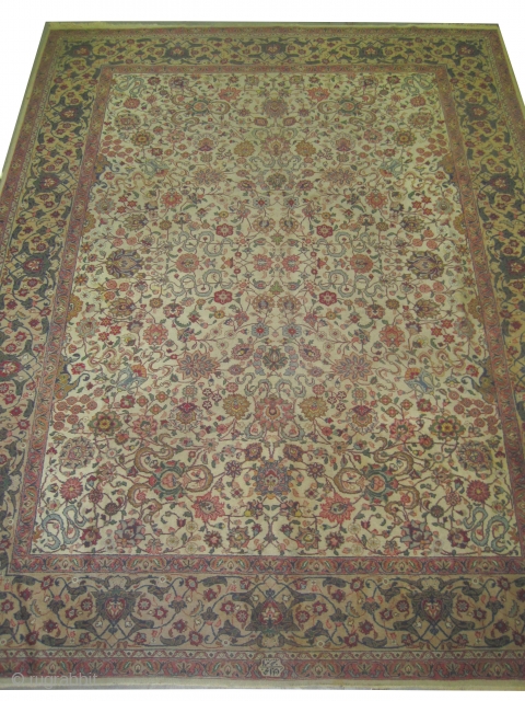 


Tabriz Persian signed, semi antique, Signed as: Tabriz Jahwan.
380 x 294 (cm) 12' 6" x 9' 8"  carpet ID: P-4136
Allover floral and artistic design, the background color is ivory, the surrounded  ...