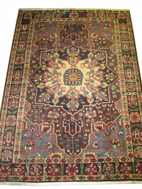 



Baktiar Persian, knotted circa in 1935, semi-antique, 300 x 213 (cm) 9' 10" x 7' 
 carpet ID: P-5502
The knots are hand spun wool, the black knots are oxidized, the design and  ...