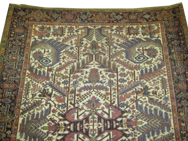 

Bakshaish Heriz Persian, knotted circa 1920, antique, 250 x 320 cm, ID: P-5528
Vegetable dyes, the black knots are oxidized, the knots are hand spun lamb wool, the background color is ivory, allover  ...