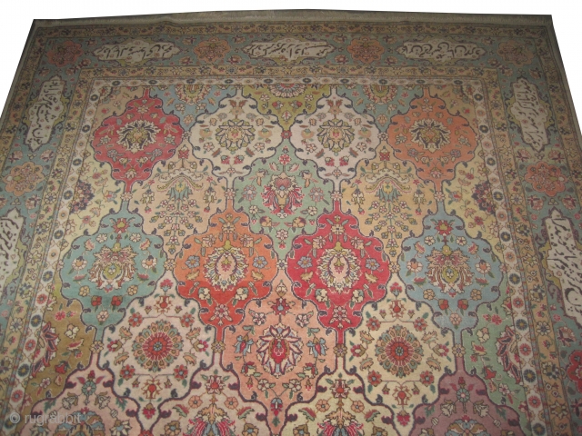 Tabriz-Petak Persian old. Size: 375 x 261 (cm) 12' 4" x 8' 7"  carpet ID: OZ-6
All over design, the surrounded large border has poetic inspiration, fine knotted, high standard quality and  ...