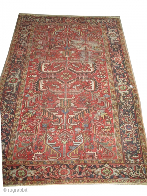 
Heriz Persian, old, 217 x 317 cm, carpet ID: P-4796
The black knots are oxidized, used places.                 