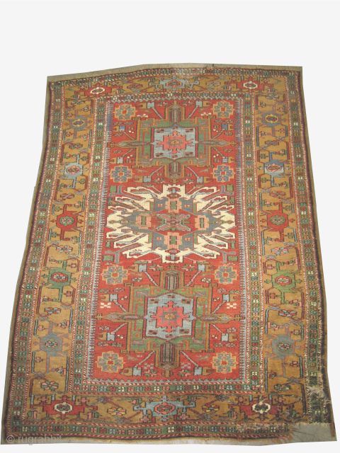 Bakshaish Heriz Persian, knotted circa 1875 antique, collector's item, 148 x 195 cm, ID: K-426
Vegetable dyes, high pile, the warp and the weft threads are 100% wool, the knots are hand spun ...
