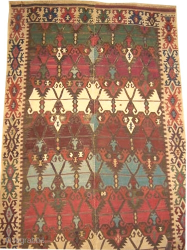 Anatolian kilim, antique. Size: 436 x 164 (cm) 14' 4" x 5' 5"  carpet ID: A-1014
Woven with hand spun wool, certain places the white colors are woven with cotton, certain oxidized  ...