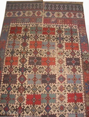 	

Anatolian Kilim circa 1870 antique. Size: 430 x 187 (cm) 14' 1" x 6' 2"  carpet ID: A-553
Woven with hand spun wool, the minor oxidized places needs to be woven, the  ...