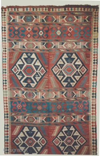 
Palace Caucasian kilim circa 1870 antique. Size: 483 x 185 (cm) 15' 10" x 6' 1"  carpet ID: A-880
Good condition, woven with hand spun wool, geometric design, soft as an handkerchief,  ...