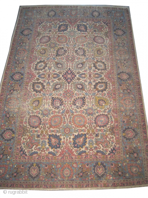  	

Tabriz Petak Persian circa 1925 semi antique, Size: 340 x 224 (cm) 11' 2" x 7' 4" 
 carpet ID: P-6237
The black color is oxidized, the knots are hand spun wool,  ...