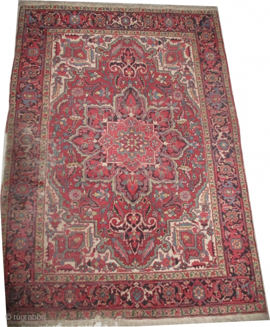 
Heriz Persian, knotted circa in 1935, semi antique, 195 x 142 cm, carpet ID: BRDI-67
A carpet with character, at the border circa 10x15cm worn place.        