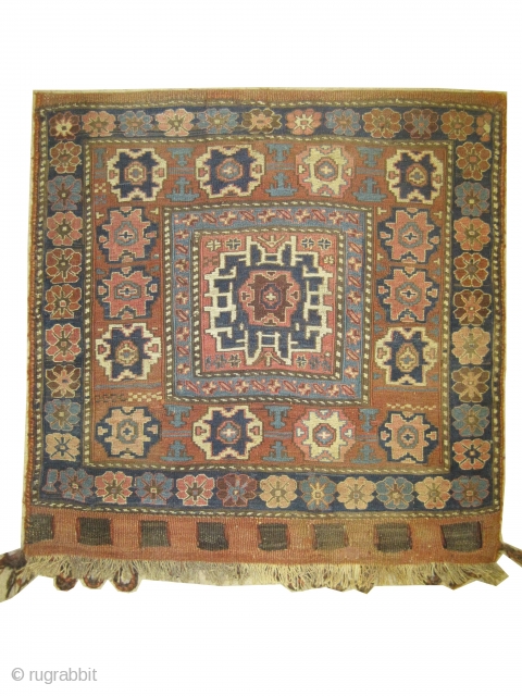 Soumak bag Caucasian circa 1880 antique. Collector's item, Size: 67 x 66 (cm) 2' 2" x 2' 2"  carpet ID: A-953
Perfect condition, woven with hand spun wool Soumak technique, Lezgi star  ...