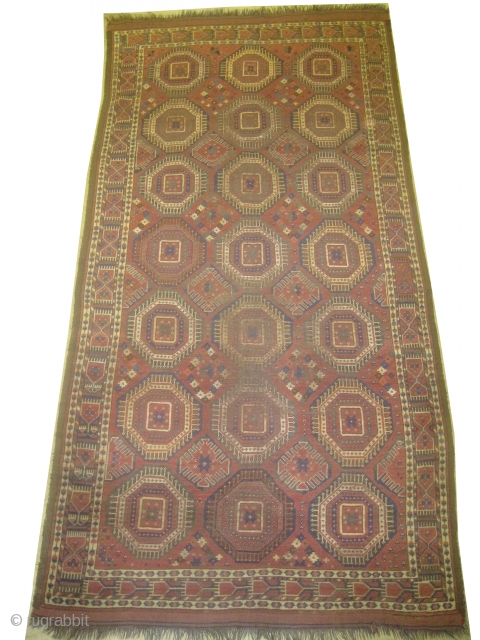 	

Beshir Turkmen antique. Collector's item, Size: 294 x 153 (cm) 9' 8" x 5' 
  carept ID: K-3544
Rare example, part of the pile is slightly short, the two edges are woven  ...