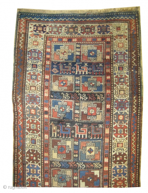 	

Gendja Caucasian circa 1910 antique. Collector's item. Size: 300 x 103 (cm) 9' 10" x 3' 5"  carpet ID: K-4093
High pile, good condition, soft, the black color is oxidized, geometric design,  ...