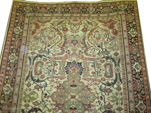 	

Ziegler-Mahal Persian knotted circa in 1910 antique, 320 x 212 (cm) 10' 6" x 6' 11" 
 carpet ID: P-5151
The background color is ivory with rare design, one edge is finished with  ...