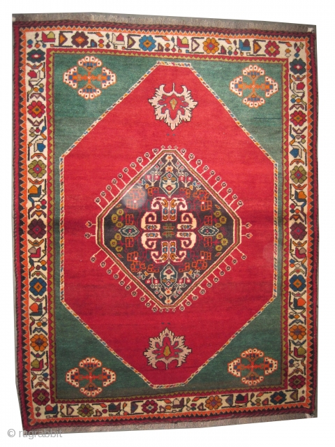 Gabbeh Nomad Persian knotted circa in 1935,  159 x 121 (cm) 5' 3" x 4'  carpet ID: T-678
Thick pile, fine knotted in perfect condition, the background color is warm red,  ...
