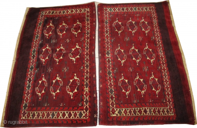 

A pair of Yemouth Turkmen, knotted circa in 1935 semi antique, collectors item, 120 x 74 cm,  carpet ID: ABS-1
The knots, the warp and the weft threads are hand spun lamb  ...