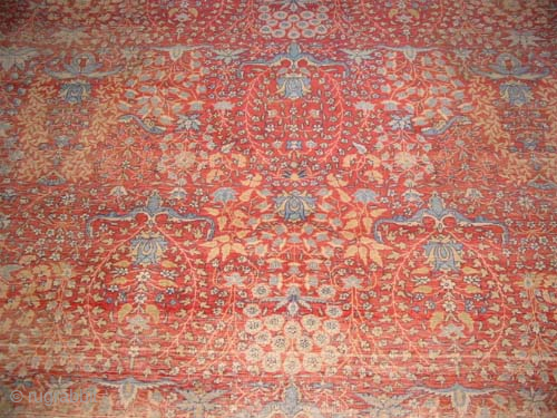 
Hereke signed Turkish, knotted circa 1915 antique, collector's item, 300 x 455 cm, ID: P-6190
Vegetable dyes, the knots are hand spun lamb wool, the shirazi borders are woven on three lines with  ...