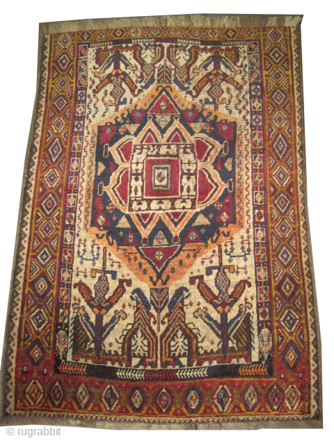 

Gabbeh Nomad Persian, knotted circa 1905, antique, collectors item, 116 x 169 cm, ID: M-393
The black knots are oxidized. The knots, the warp and the weft threads are mixed with hand spun  ...