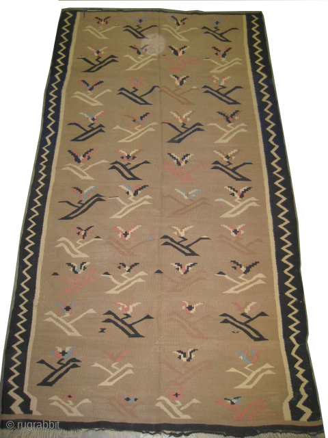 
Art Deco Polish kilim, woven circa 1925 antique, collectors item, 173 x 320 cm, ID: A-465
Vegetable dyes, camel hair background, allover stylized design, woven with hand spun  wool, in good condition,  ...